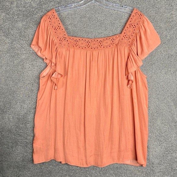 Joie Ruffle Top Blouse Size Large Flowy Eyelet‎ Neck Peasant Boho Artsy - Picture 8 of 10